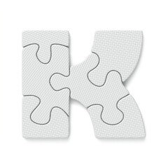 White jigsaw puzzle font Letter K 3D