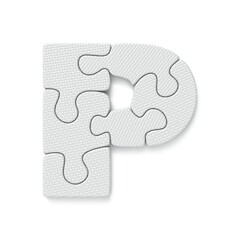 White jigsaw puzzle font Letter P 3D