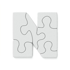 White jigsaw puzzle font Letter N 3D