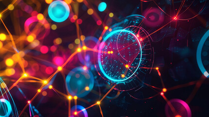 Obraz premium Vibrant Neon Circles Forming An Intricate Tech-inspi Capture Wallpaper