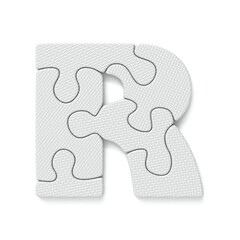 White jigsaw puzzle font Letter R 3D