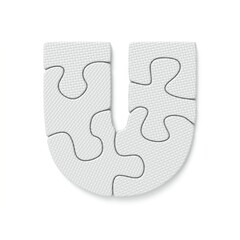 White jigsaw puzzle font Letter U 3D
