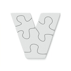 White jigsaw puzzle font Letter V 3D