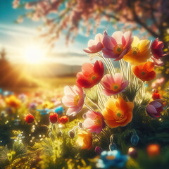 Obraz premium Beautiful blooming flowers. Spring-summer garden, fairy tale nature