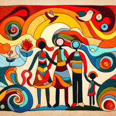 Felt art patchwork, happy family concept