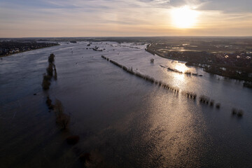 Fototapeta premium aerial, boats, boulevard, calamity control, countenance, dutch landscape, environmental engineering, europe, flood, flood lands, floodplains, flow, force, gelderland, hanseatic, hanseatic city, high w