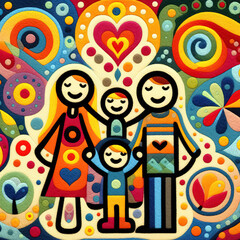 Felt art patchwork, happy family concept