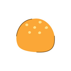 Hamburger bun with sesame on an isolated white background in flat style. Food and bakery products. Carbohydrates. Vector illustration. 