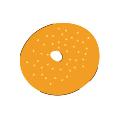 Sesame bagel on an isolated white background in flat style. Food and bakery products. Carbohydrates. Vector illustration. 