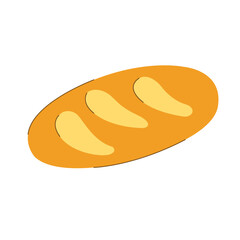A loaf of white wheat bread on an isolated white background in flat style. Food and bakery products. Carbohydrates. White bread. Vector illustration. 