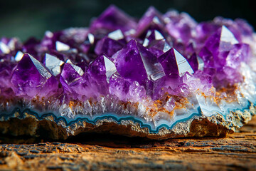 Amethyst quartz purple crystal geode cross section - obrazy, fototapety, plakaty