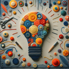 Felt art patchwork, Creative light bulb. Think differently creative idea concept