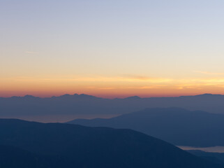 Magnificent view of the corinthian gulf and Chelmos mountain from Arachova during sunset, Greece