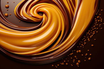 Background of mixed textures of chocolate and caramel. Generated by artificial intelligence