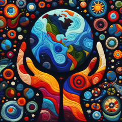 Felt art patchwork, Earth day concept, World environment day