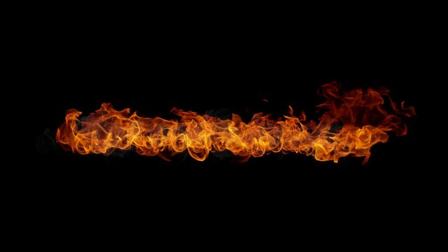 Super Slow Motion Shot of Real Fire Line Isolated on Black Background at 1000fps.