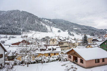 The tourist resort of Tarvisio after a heavy snowfall