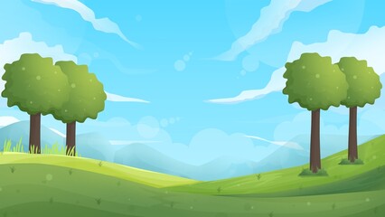 garden background in the morning, garden background for animation. digital painting illustration of beautiful natural scenery