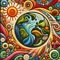 Felt art patchwork, Earth day concept, World environment day