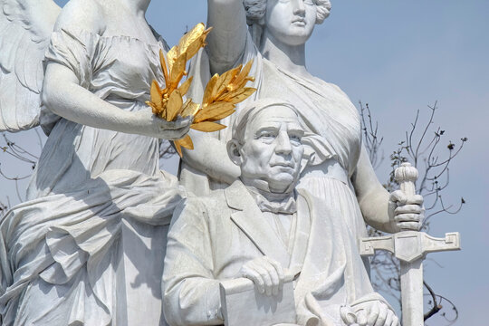 Mexico City, Mexico. Jan 6, 2024. A close up to the Benito Ju&aacute;rez Hemicycle a Neoclassical monument located at the Alameda Central Park.