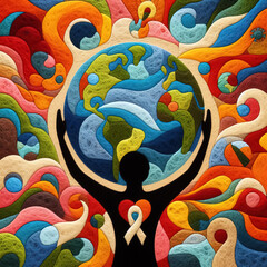 Fototapeta premium Felt art patchwork, World health day concept, Our planet, our health