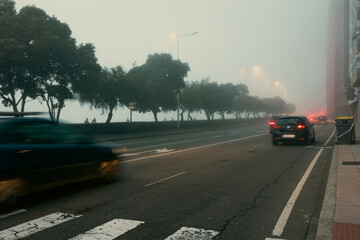 Morning Commute in Mist - City Life Enveloped in Fog