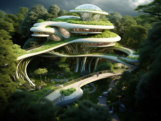 Futuristic civil engineering with nature in mind, concept of green living