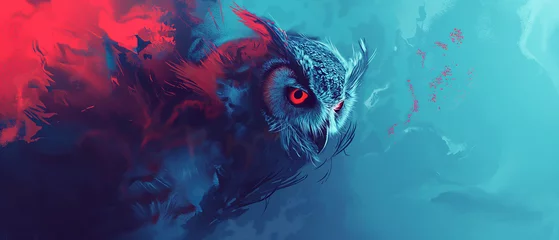 Photo sur Plexiglas Dessins animés de hibou Mystical Owl in Abstract Colors
