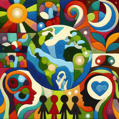 Felt art patchwork, World health day concept, Our planet, our health
