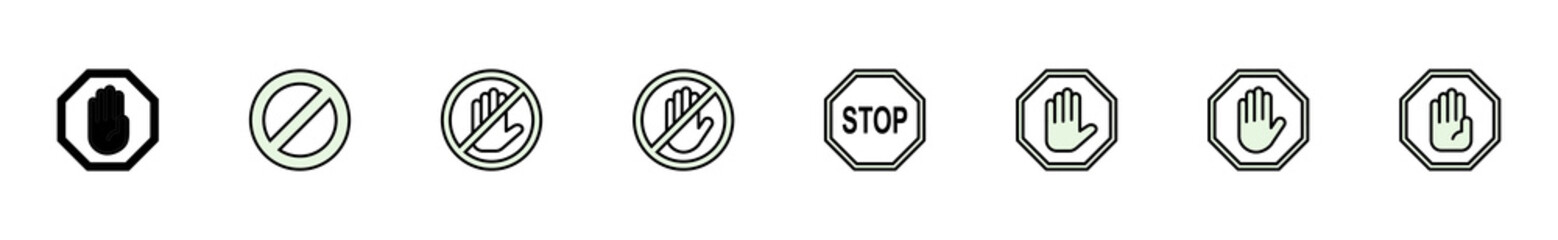Stop icon set. stop road sign. hand stop icon vector