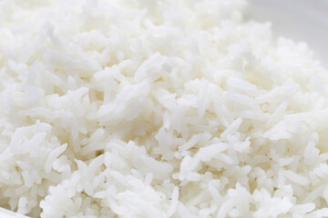 cooked rice on white background.