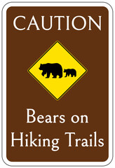 Directional hiking trail safety sign bears on hiking trails