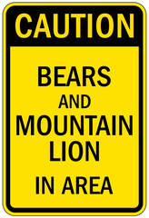 Directional hiking trail safety sign bears and mountain lion in area