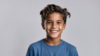 Boy Wearing Blue T-Shirt Smiling With White Teeth, Isolated Background, Studio Shot, Advertising Shooting