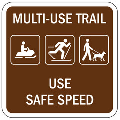 Directional hiking trail safety sign multi use trail, use safe speed