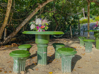 beach dining room with flower vase and nature