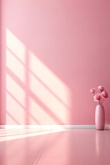 pink room with vase of flowers