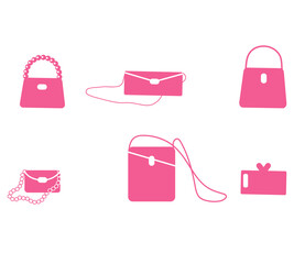 Set of icons of favorite women's bags on white background. Flat vector illustration.