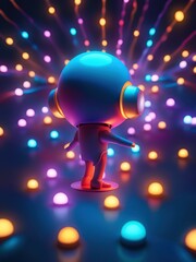 Neon lights futuristic technology background design with 3d cyborg robot character illustration. - 705325600