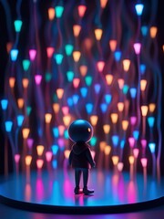 Neon lights futuristic technology background design with 3d cyborg robot character illustration. - 705325654