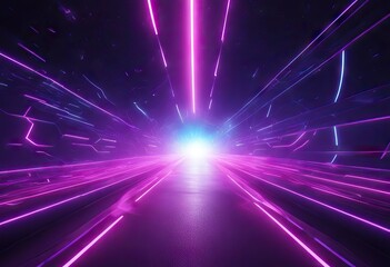 3d render abstract neon background space tunnel turning to left ultra violet rays glowing lines virtual reality jump speed of light space and time strings highway night lights stock photoSpeed