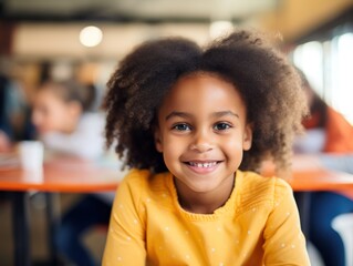 Afroamerican Girls' Education. Happy beautiful afro Girl is smilling. Generative AI