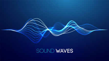 Sound wave blue technology background. Music wave futuristic big data background.