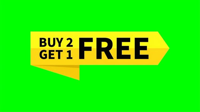 Buy Two Get One Free Motion Video Yellow Ribbon Rectangle Shape On Green Screen Background For Promotion Sale Business Marketing Social Media Information
