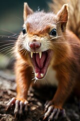 Obraz premium Close-up of an angry squirrel baring its teeth