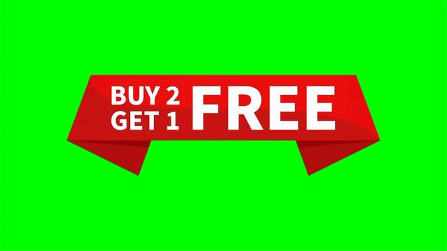 Buy Two Get One Free Motion Video Red Rectangle Ribbon Shape On Green Screen Background For Promotion Sale Business Marketing Social Media Information
