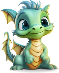 Obraz premium Cute baby dragon cartoon with transparent background
