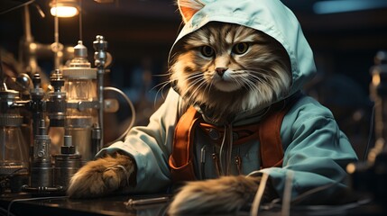 cat scientist in the laboratory - obrazy, fototapety, plakaty