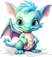 Fototapeta premium Cute baby dragon cartoon with transparent background
