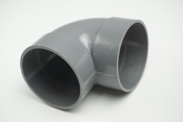  Plastic pipe elbow isolated on white background. L shape of PVC pipe elbow connect fitting on white background